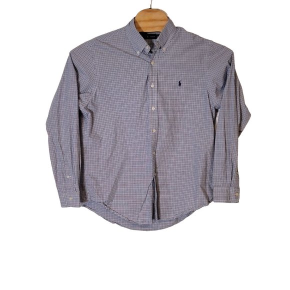 Ralph Lauren Button Down Dress Shirt Size Large‎ Long Sleeve Blue Check - Picture 1 of 5